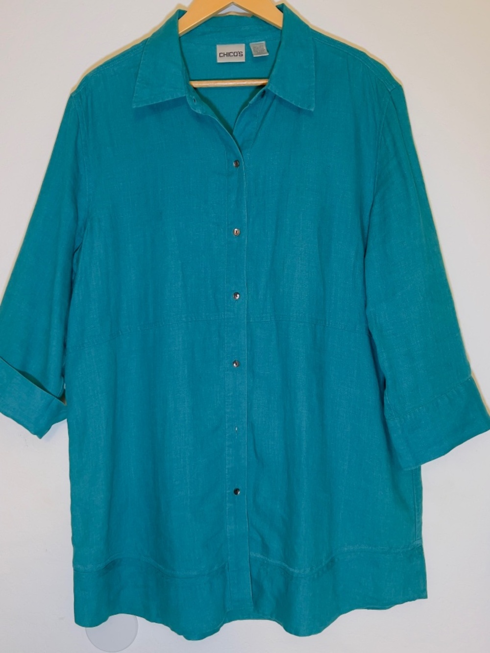 Chicos SZ XL 3 Shacket Tunic 100% Linen Shirt Relaxed Summer Travel